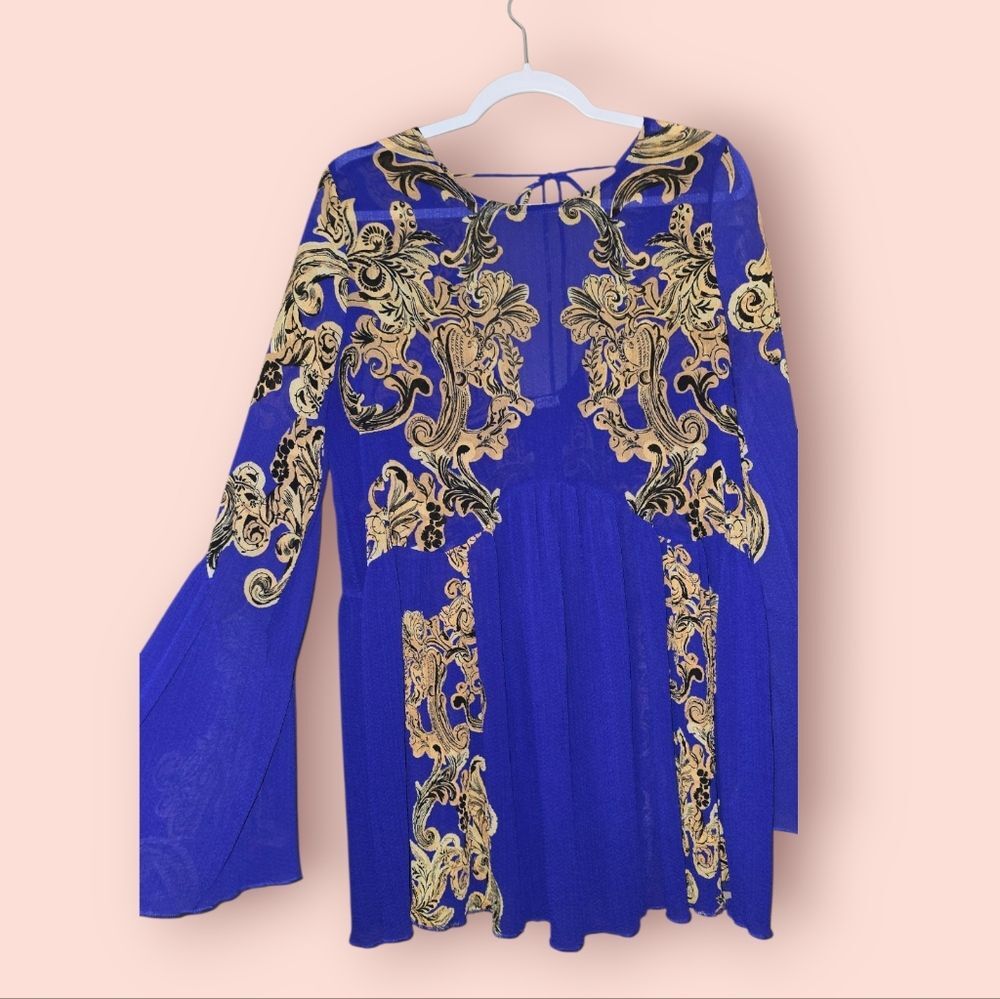 Free People Intimately Symphony Sheer Dress Royal Blue Women Small Peasent Top S